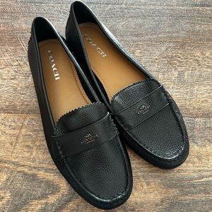 Coach Loafer Womens Sz 9.5B Black Leather Odette A01375 Slip On Shoe Driving Moc